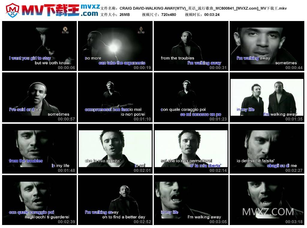 CRAIG DAVID-WALKING AWAY(MTV)_英语_流行歌曲_MC800841